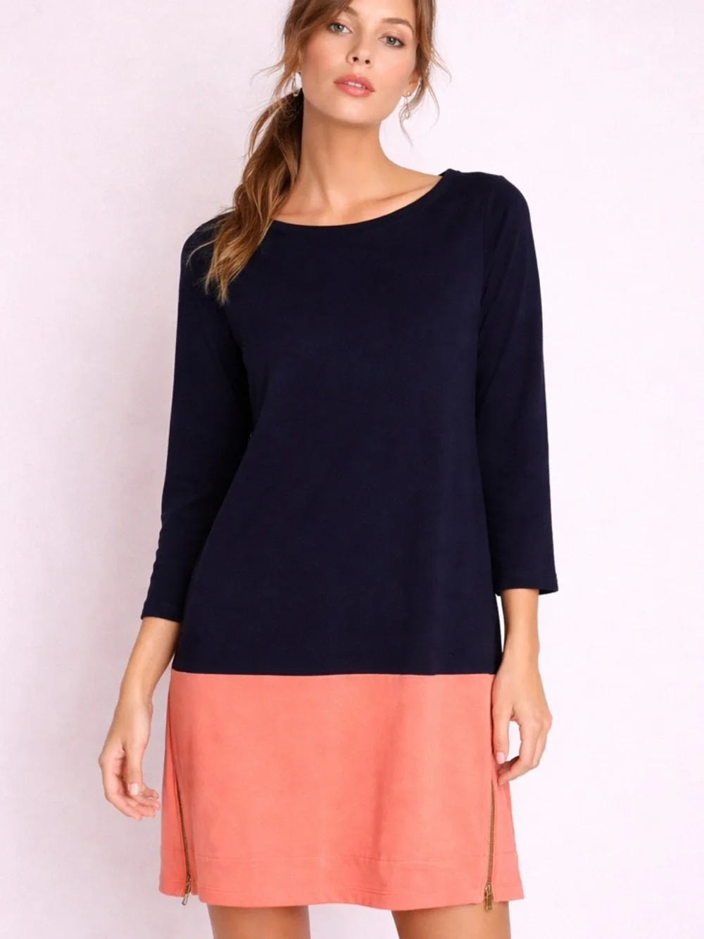 J.Crew Colorblock Dress Navy & Coral | Gold Zip Detail | Preppy Chic Size M
